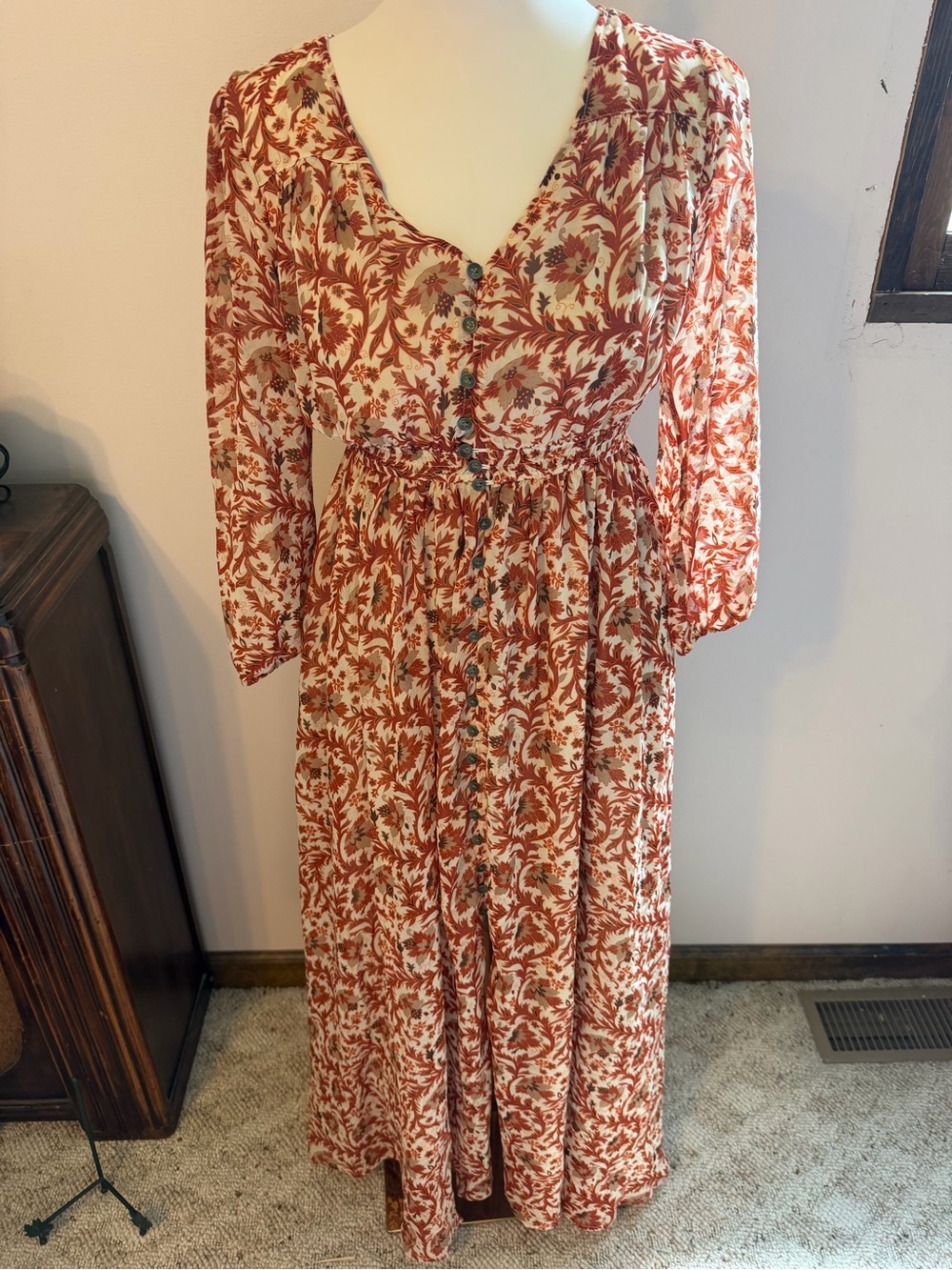 Shyanne Women's Rust Floral Button-Front Maxi Dress